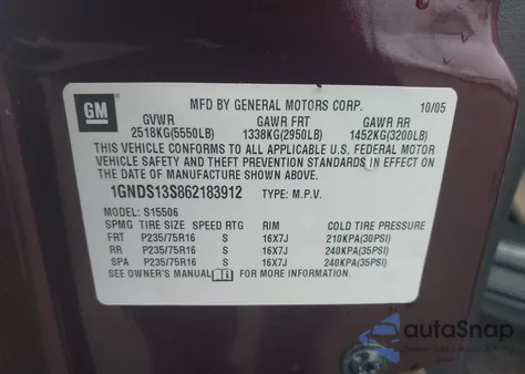 2006 Chevrolet Trailblazer Ls z USA, uszkodzony, nr VIN 1GNDS13S862183912